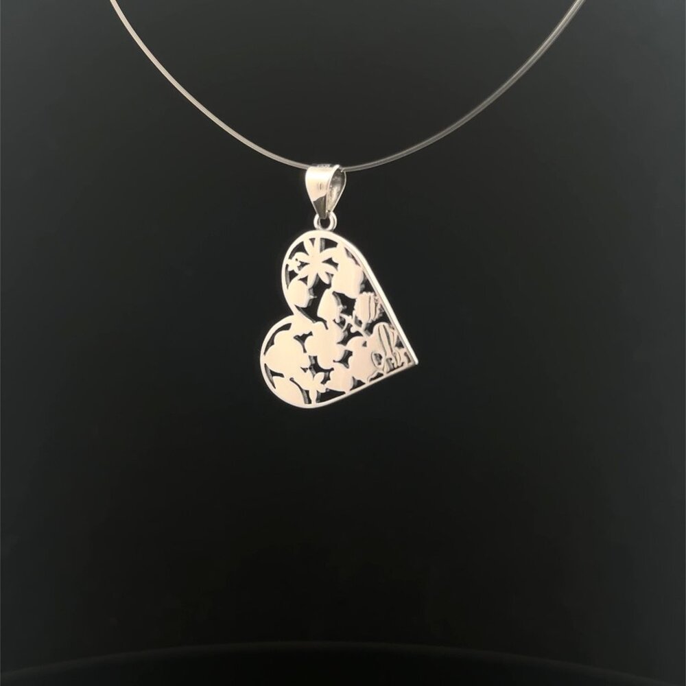925 Sterling Silver Pendant Heart Flower - Picture 4 of 7